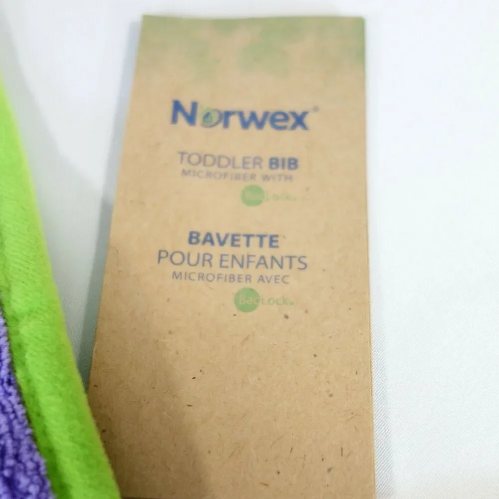 New Norwex Baby Bib Purple Tree Giraffe Monkey Washcloth Microfiber with Baclock